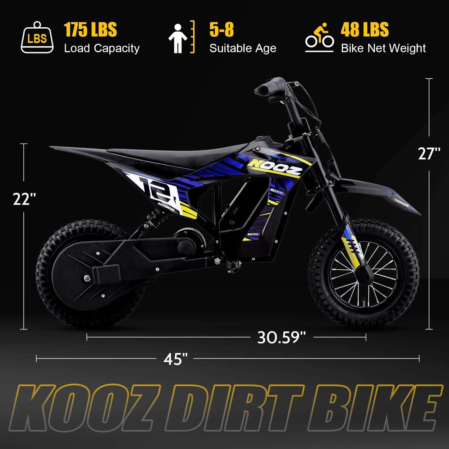 KOOZ 300W Electric Dirt Bike Kids 3 Modes Extended Range