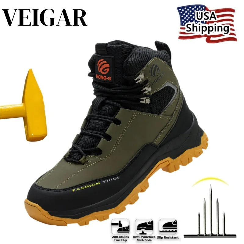 Veigar Men Safety Shoes Steel Toe Anti Puncture Work Boots