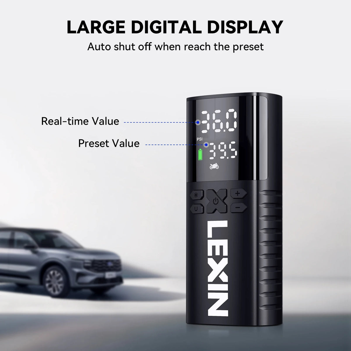 Lexin P4 Smart Air Pump Motorcycle Tire Inflator Digital Display