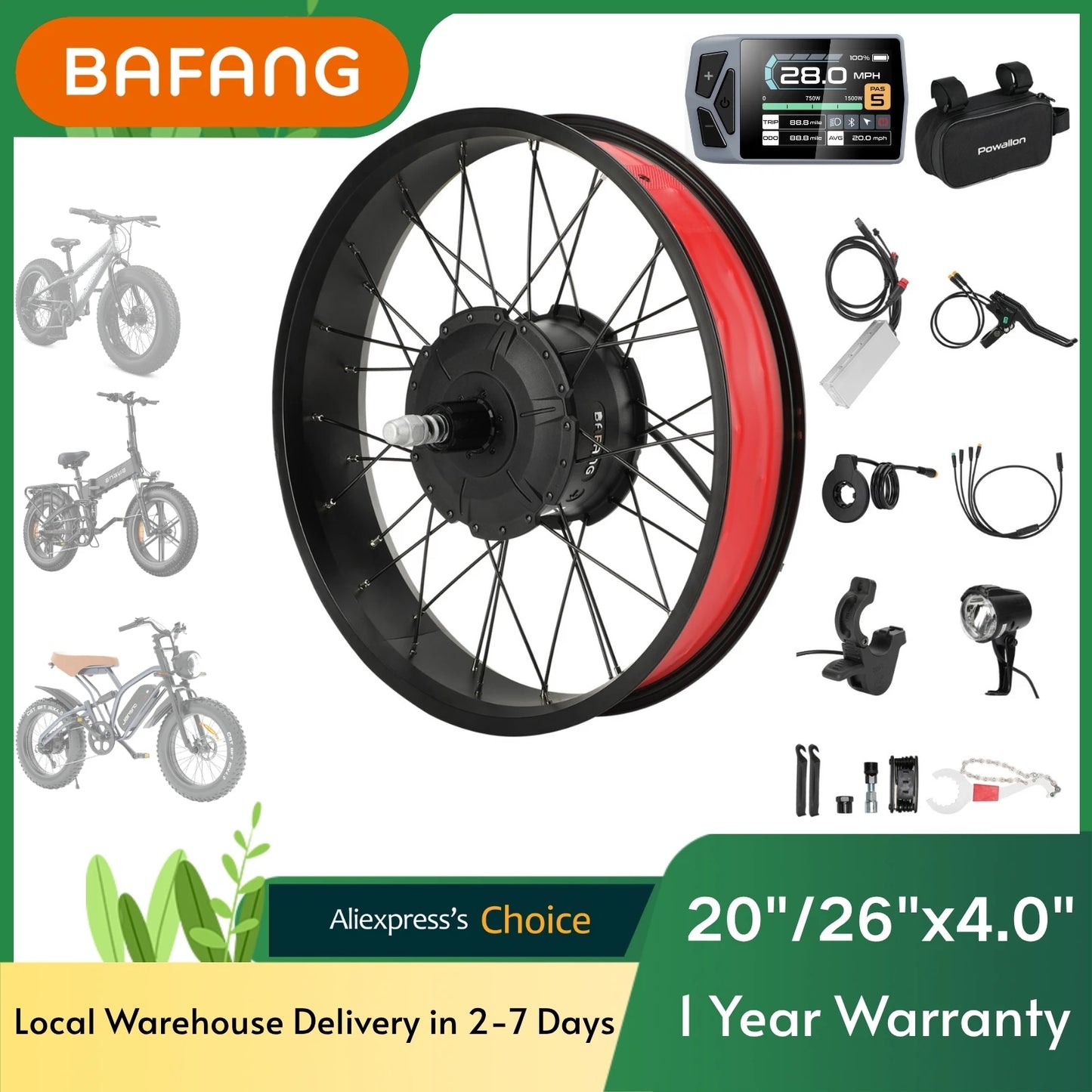 Bafang 750W Ebike Conversion Kit Featuring Rear Hub Motor Drive