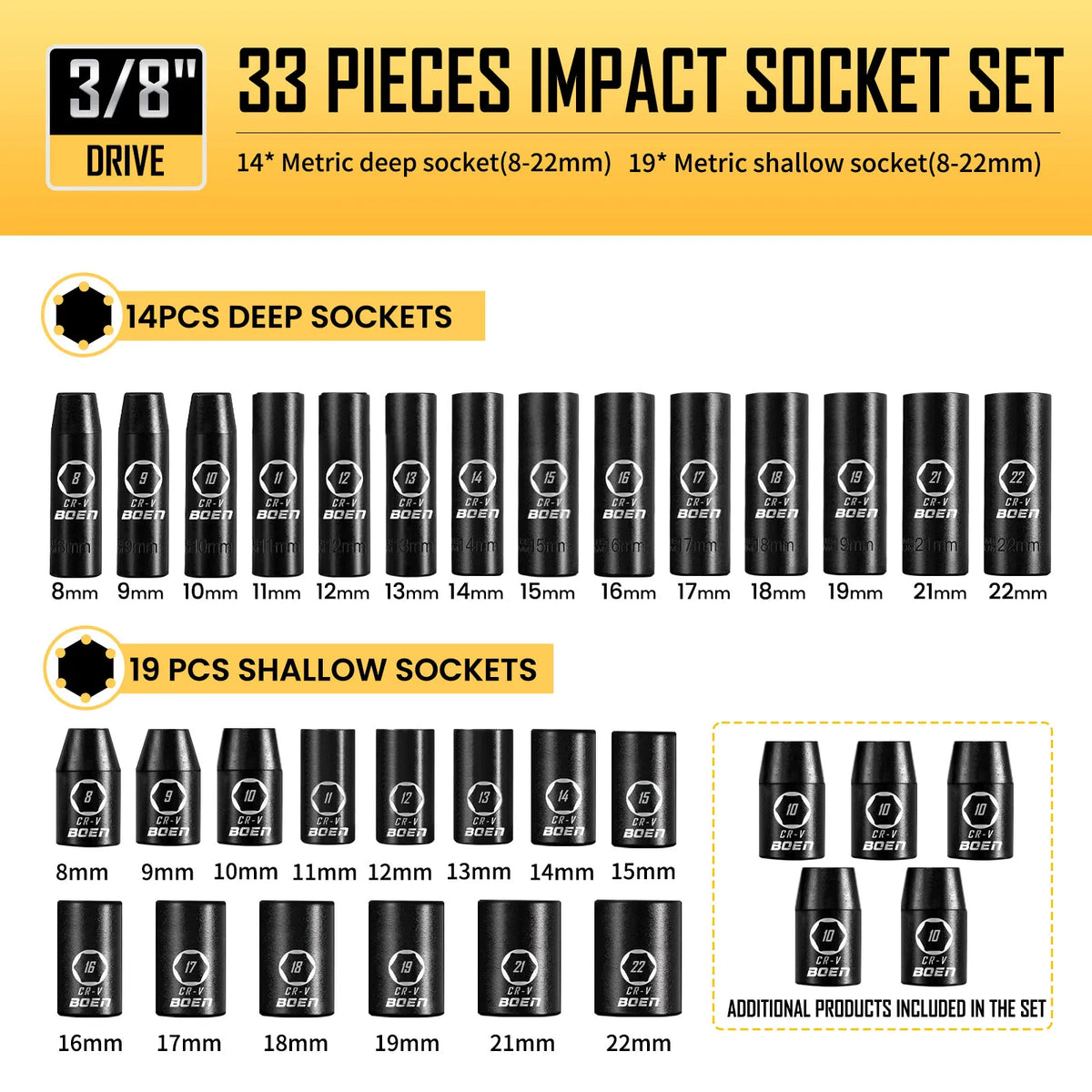 Boen Professional Impact Socket Set Including Ratchet Handle Accessories