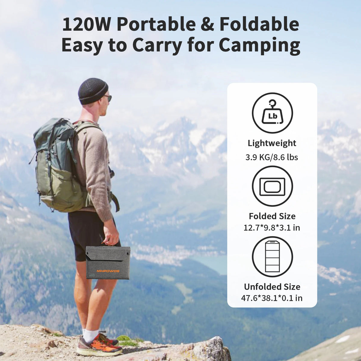 MHPOWOS 120W Foldable Solar Panel With USB C And DC