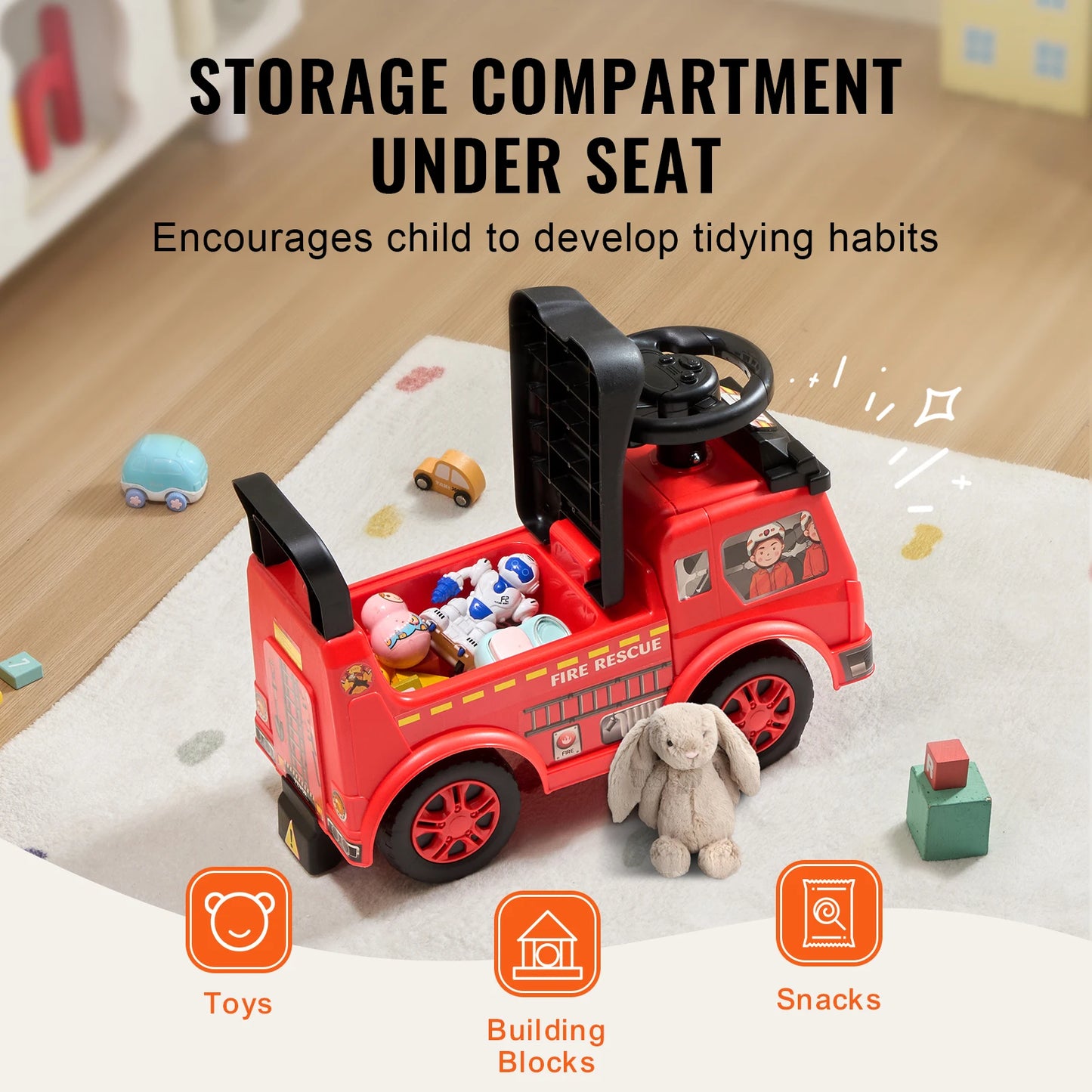 SucceBuy Kids Ride On Car With Music Steering And Storage