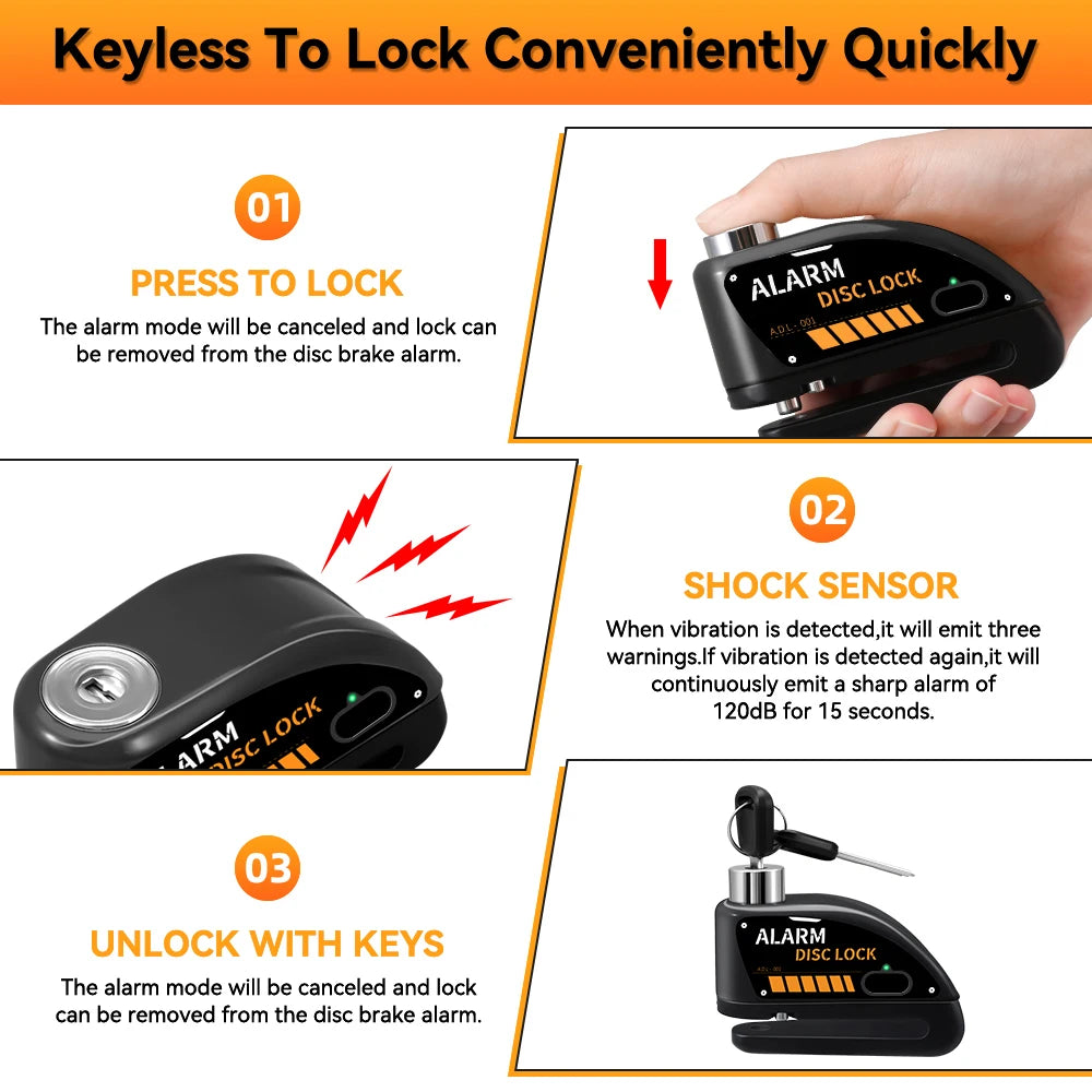 Universal Motorcycle Disc Brake Lock With Audible Security Alarm