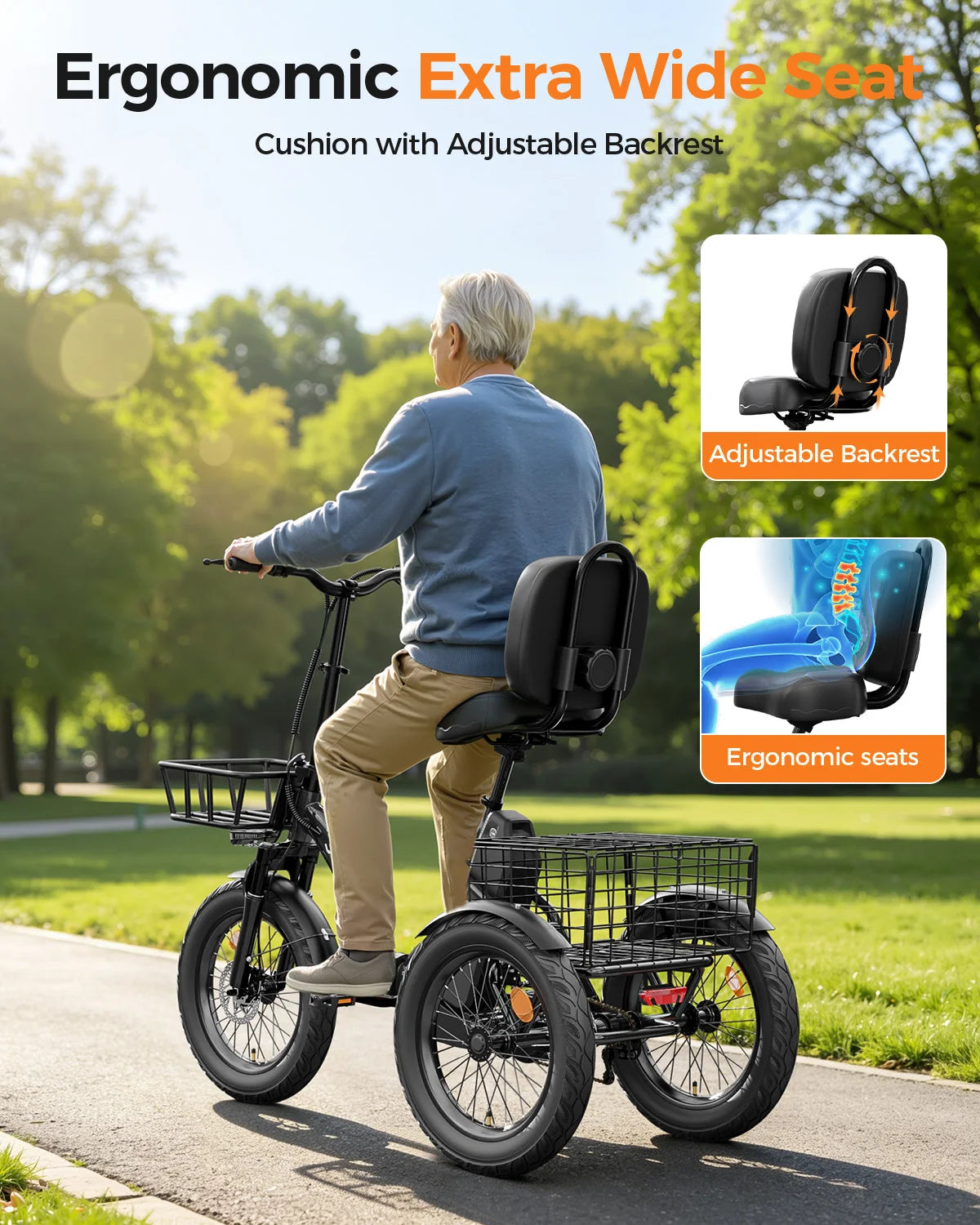 Eilleo Spacewalk 1200W Folding Electric Trike With Fat Tires