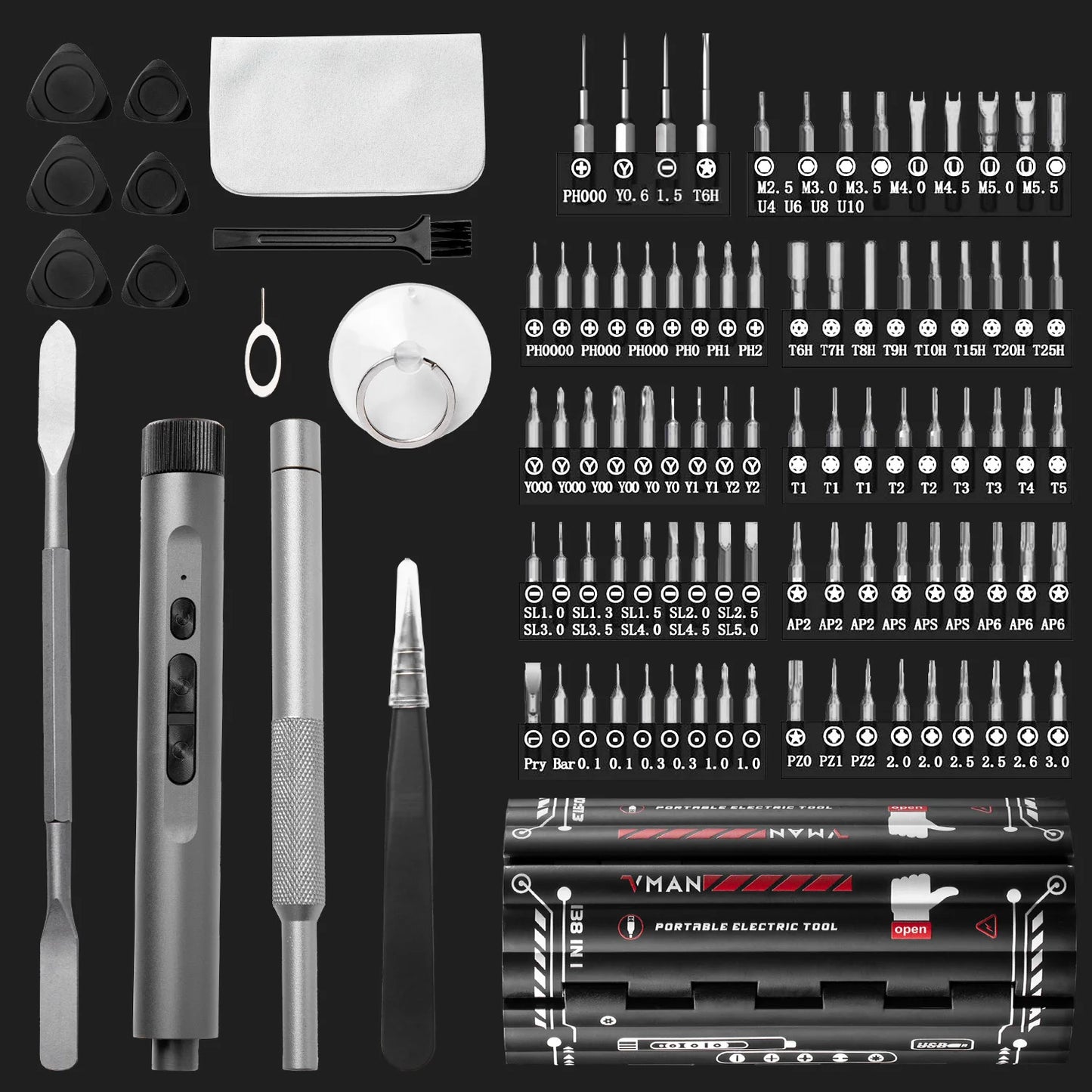 Vman 138 Piece Precision Electric Screwdriver Set With Magnetic Bits
