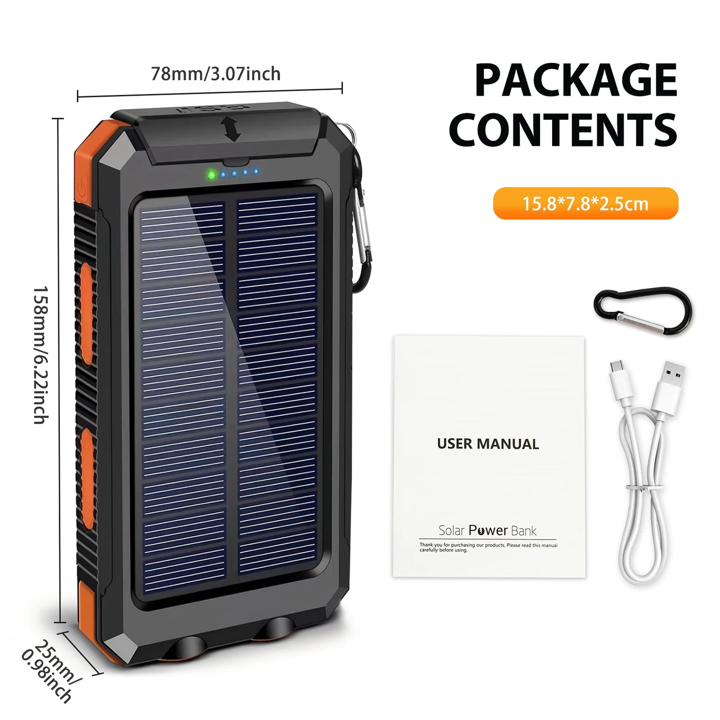 Portable Solar Power Bank With Wireless Charging And Flashlight