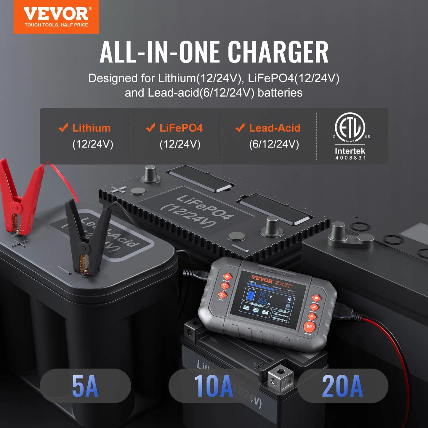 SucceBuy 20A Smart Battery Charger LiFePO4 AGM GEL SLA Batteries