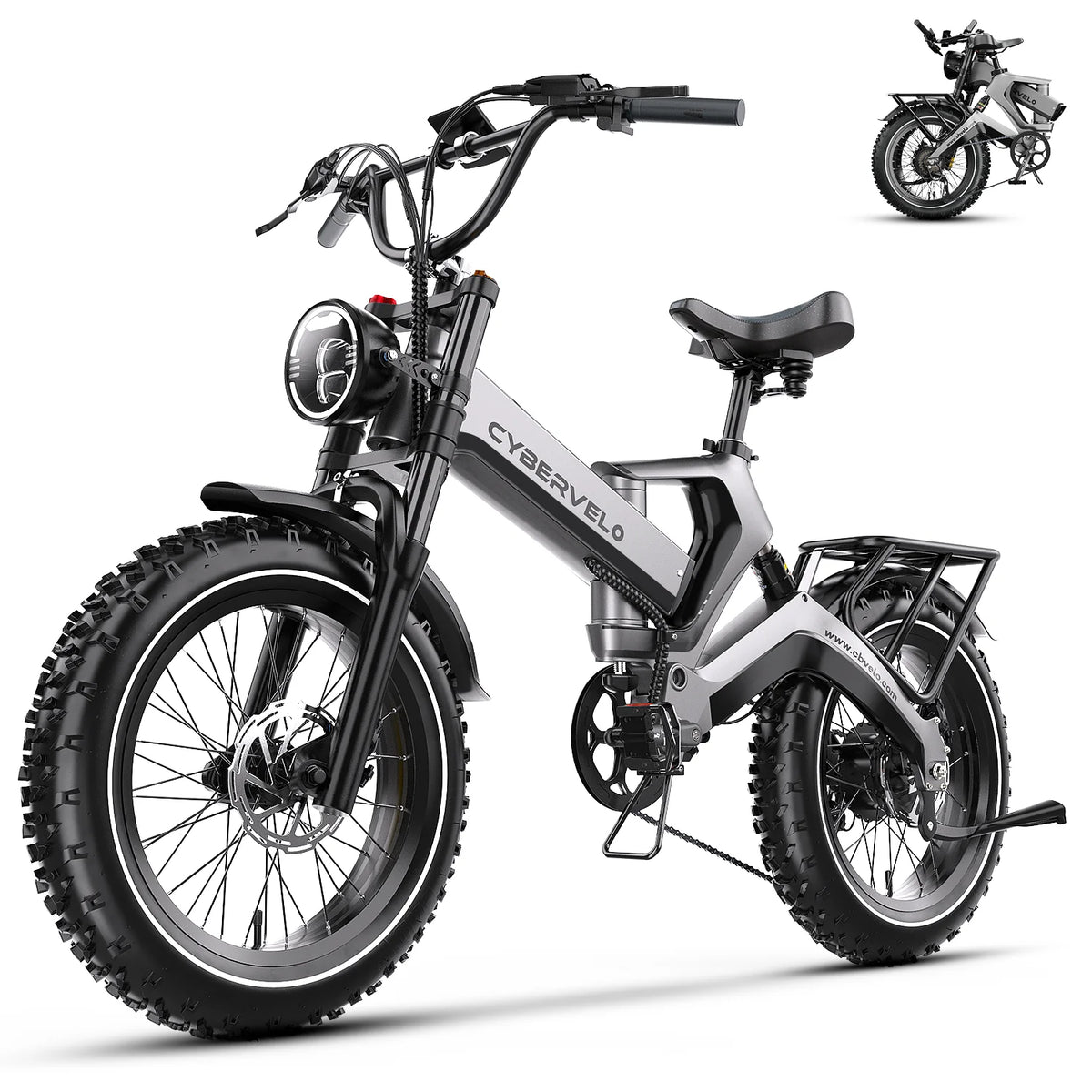 Cybervelo 2000W Fat Tire Foldable Electric Bike With Removable Battery