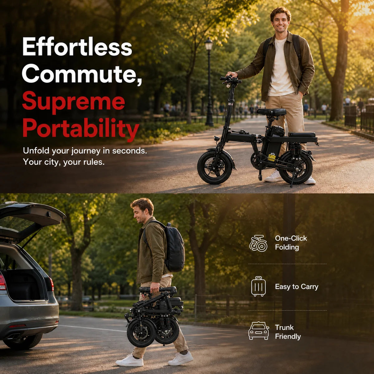 Adult Folding Electric Bicycle With 500W Motor And 48V Battery