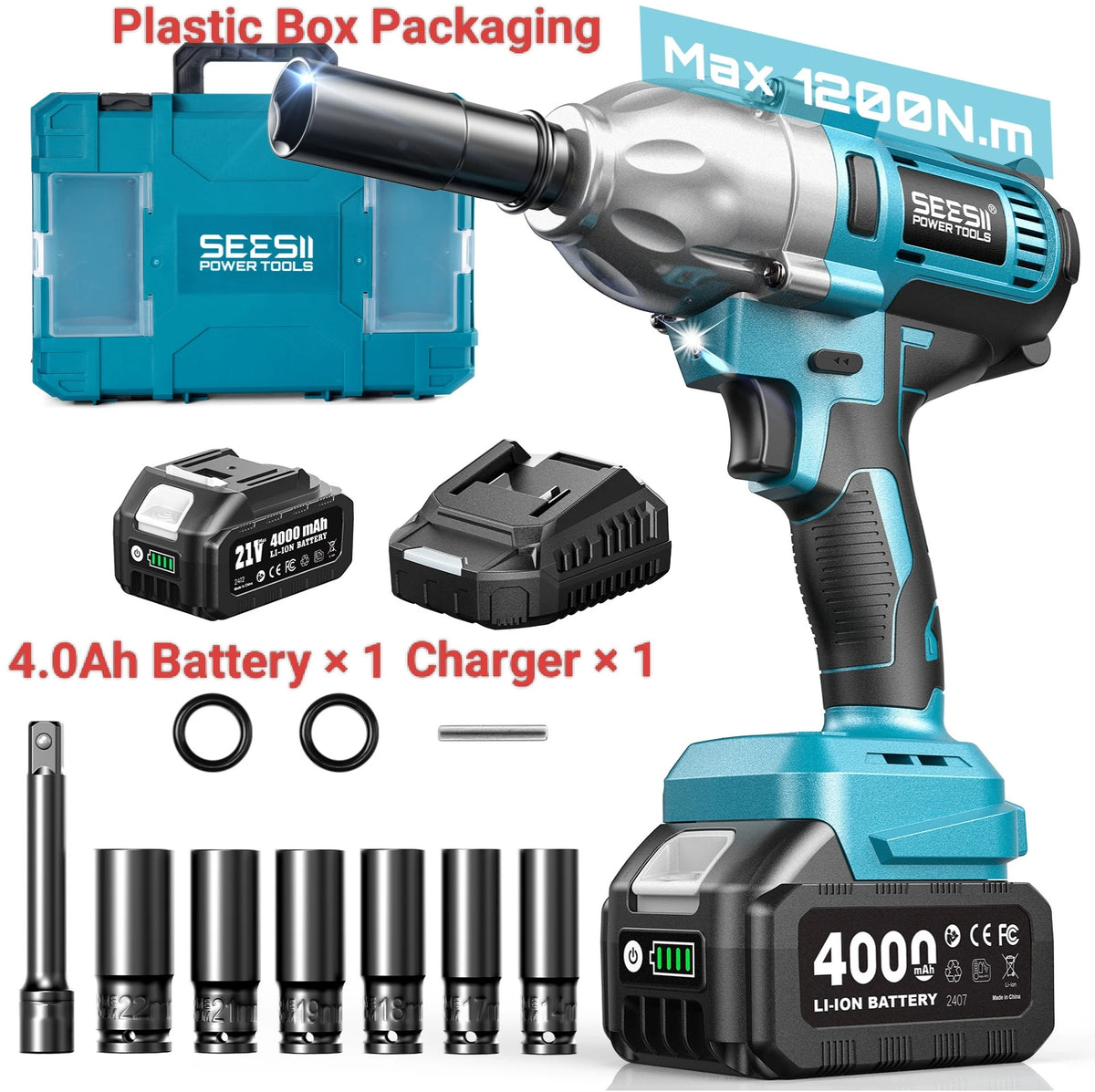 Seesii Cordless Brushless Impact Wrench Kit With Led Light