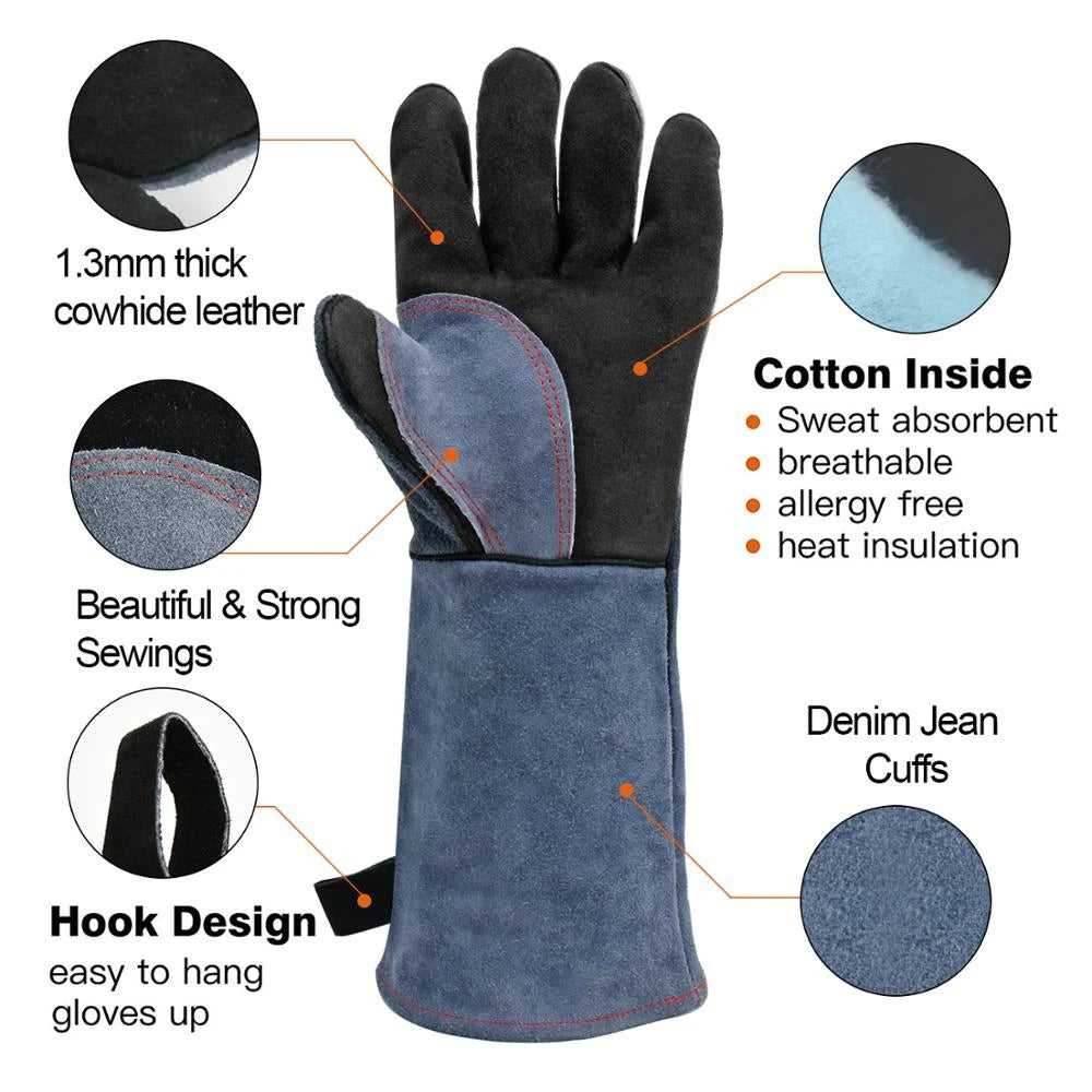 Professional Cow Split Leather Welding And Oven Heat Resistant Gloves