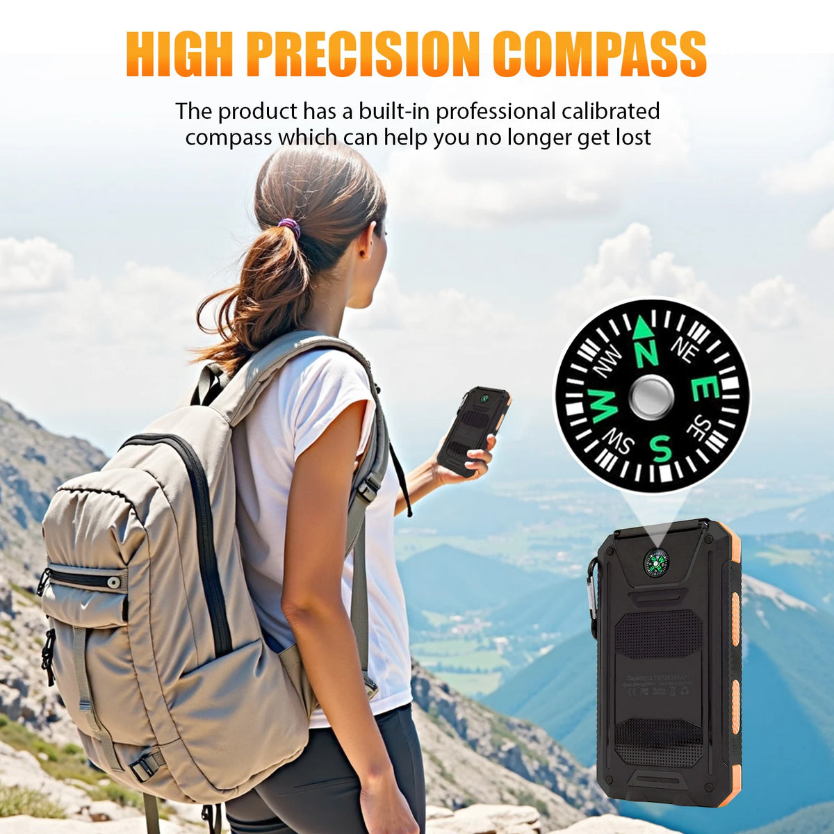 Portable Solar Power Bank With Wireless Charging And Flashlight