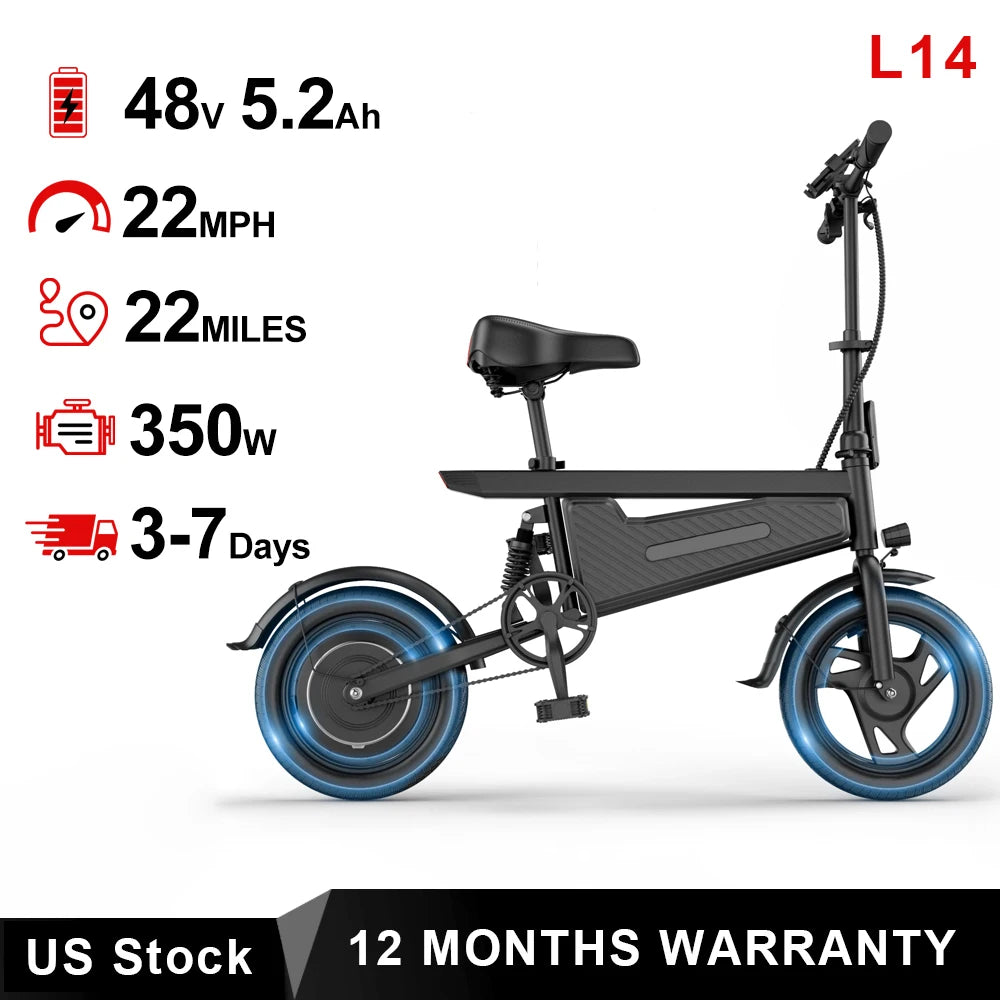 AOVOPRO 350W Foldable Electric Bike 48V 9Ah 22Mph 28Mile Range