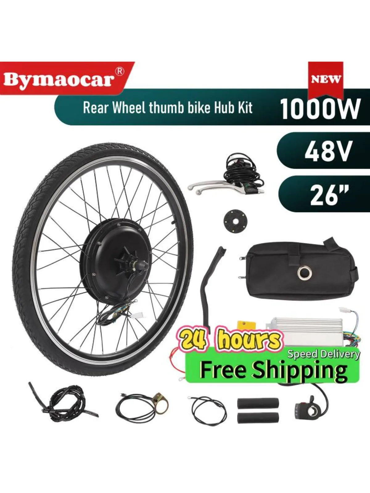 Bymaocar 48V 1000W Brushless Electric Bike Rear Wheel Conversion Kit
