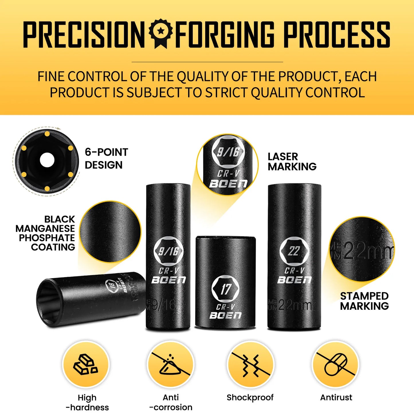 Boen Professional Impact Socket Set Including Ratchet Handle Accessories