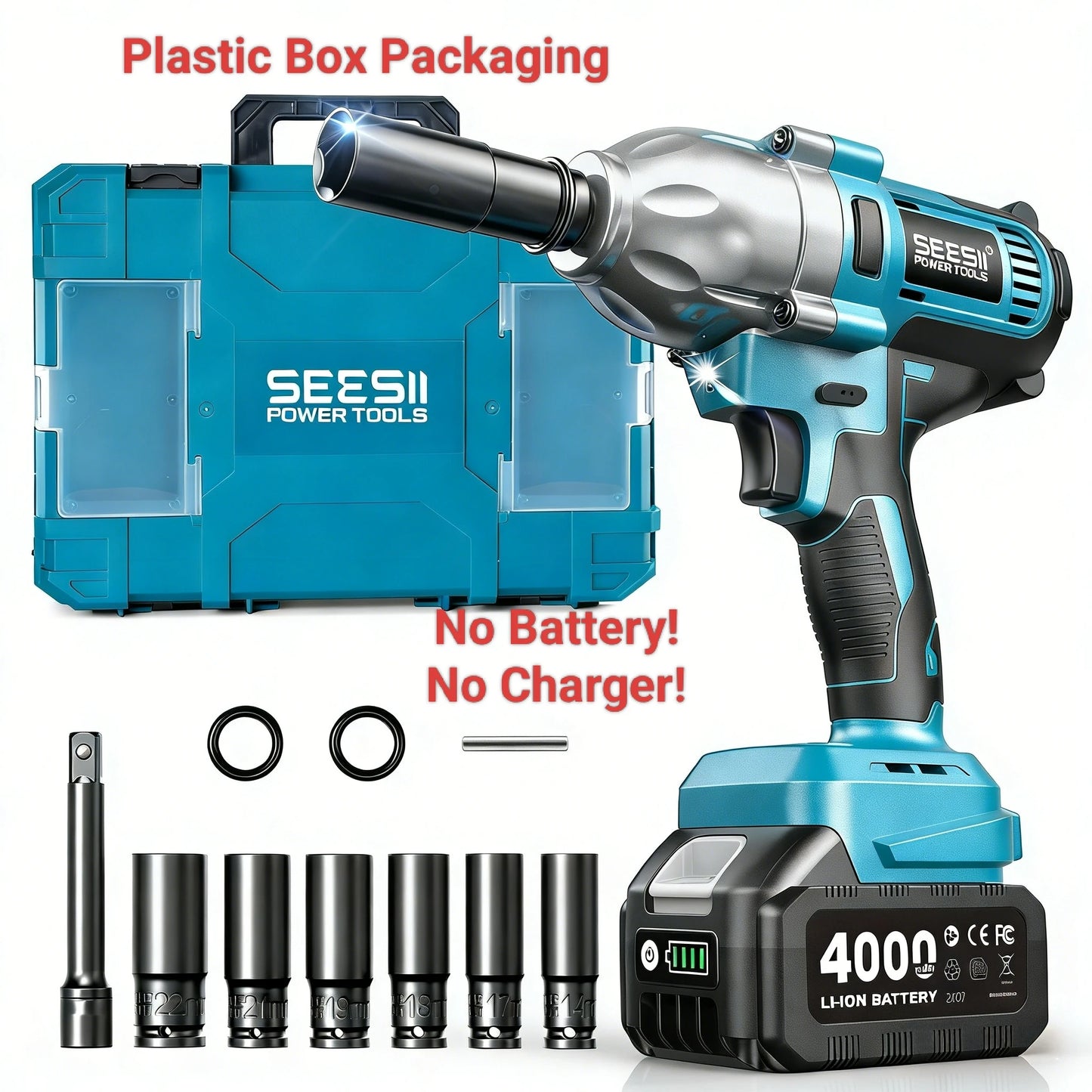 Seesii Cordless Brushless Impact Wrench Kit With Led Light