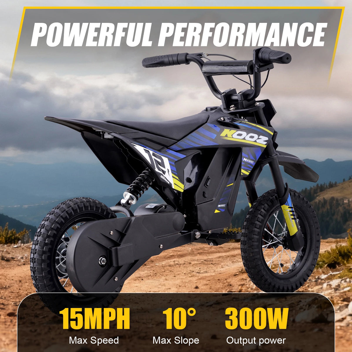 KOOZ 300W Electric Dirt Bike Kids 3 Modes Extended Range