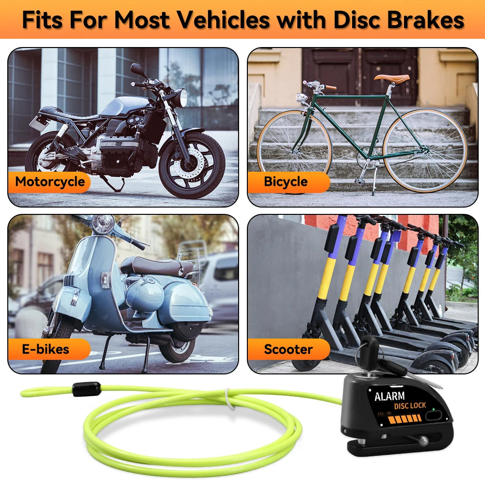 Universal Motorcycle Disc Brake Lock With Audible Security Alarm