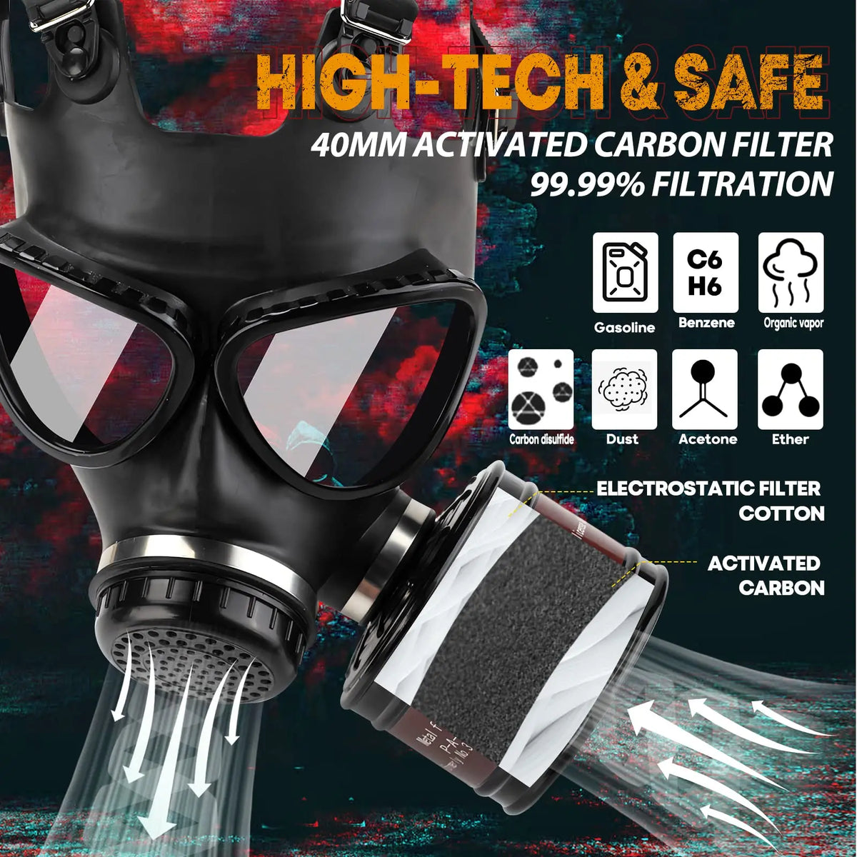 Full Face Gas Mask Activated Carbon Filter Chemical Respirator