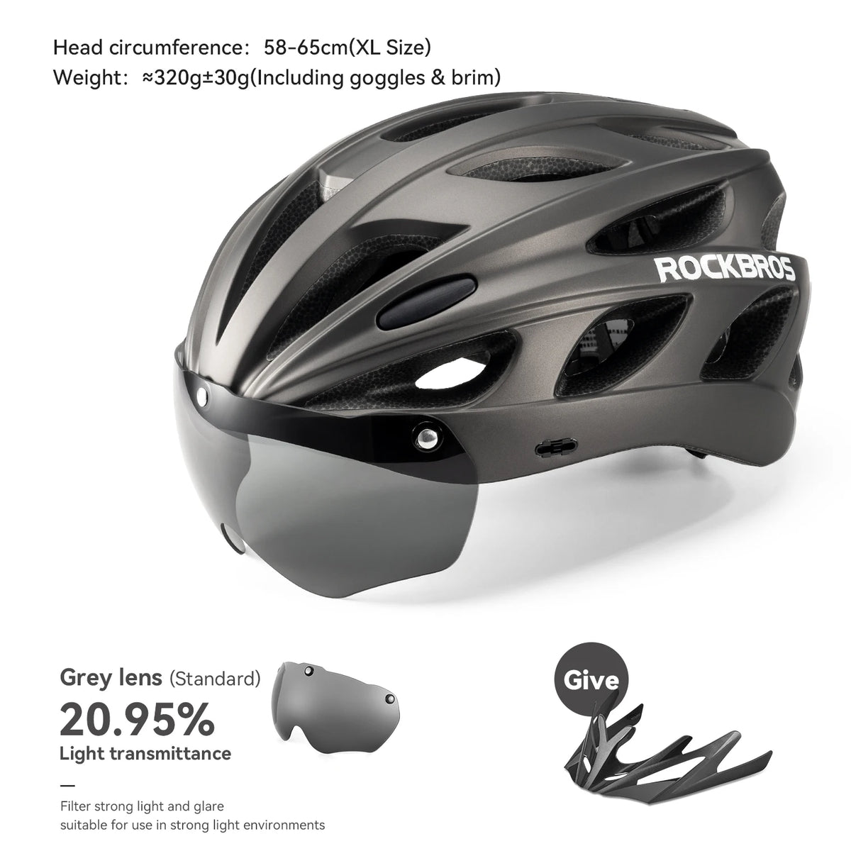 Rockbros Lightweight Cycling Helmet With Protective Goggles And Vents