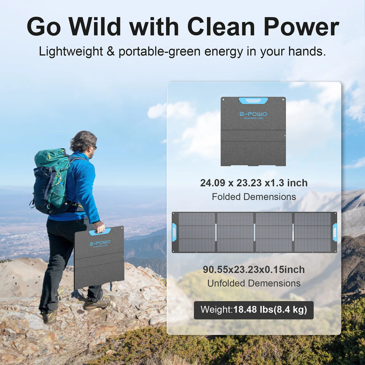 E-POWO 220W Foldable Solar Panel For Backup Power Systems