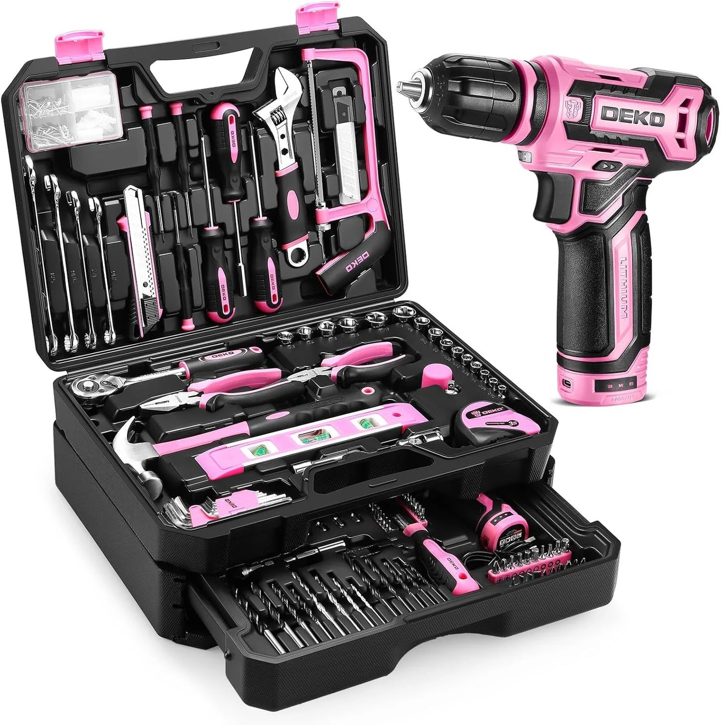 Deko 12v Cordless Drill And Storage Tool Box Organizer Kit
