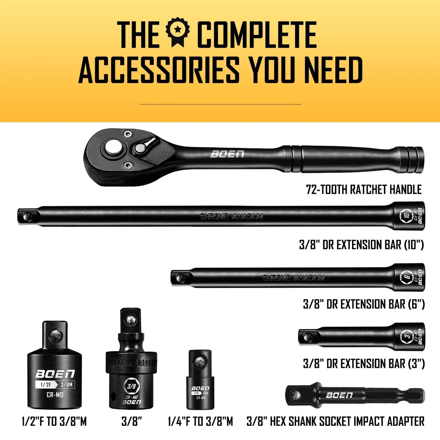 Boen Professional Impact Socket Set Including Ratchet Handle Accessories