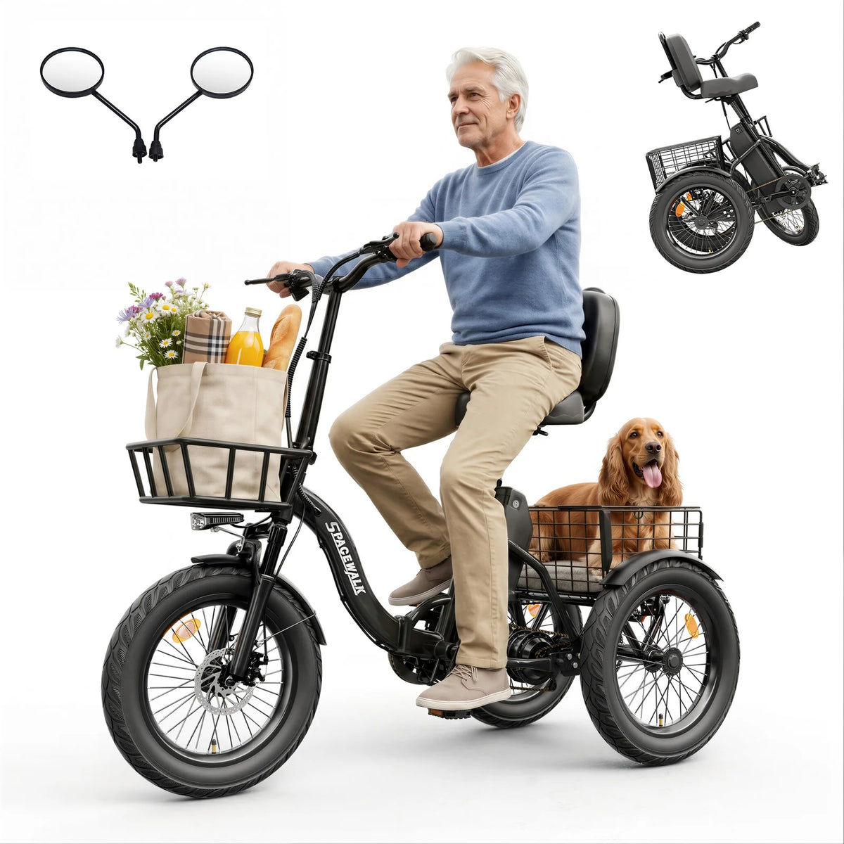 Eilleo Spacewalk 1200W Folding Electric Trike With Fat Tires