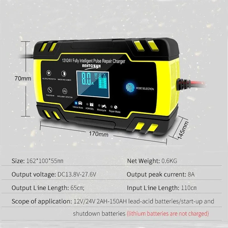 EAFC Automatic 12V 24V 8A Digital LCD Lead Acid Battery Charger