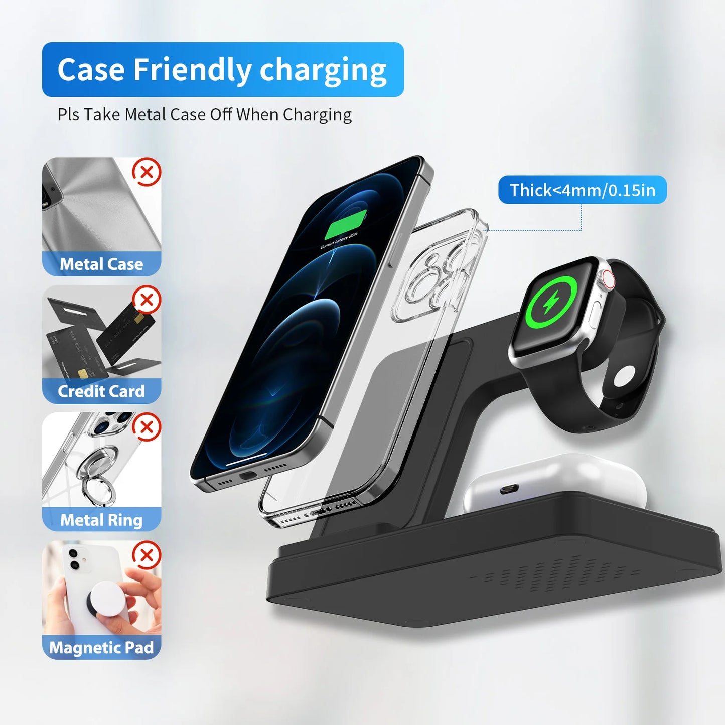 Foldable Magnetic Wireless Charger 18W For IPhone Watch Earbuds