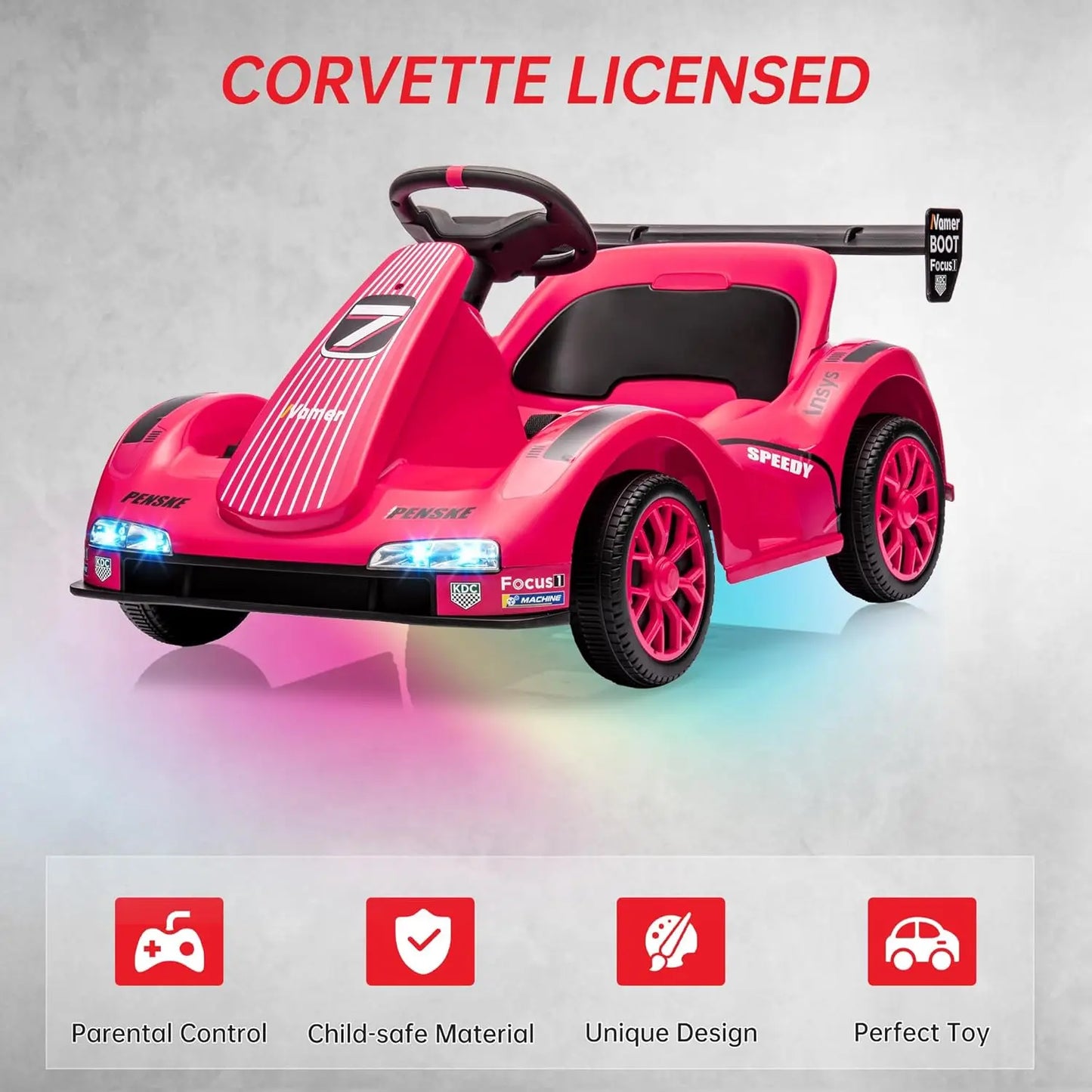 HiMiss Kids Electric Drift Kart Ride On Dual Motor Lights