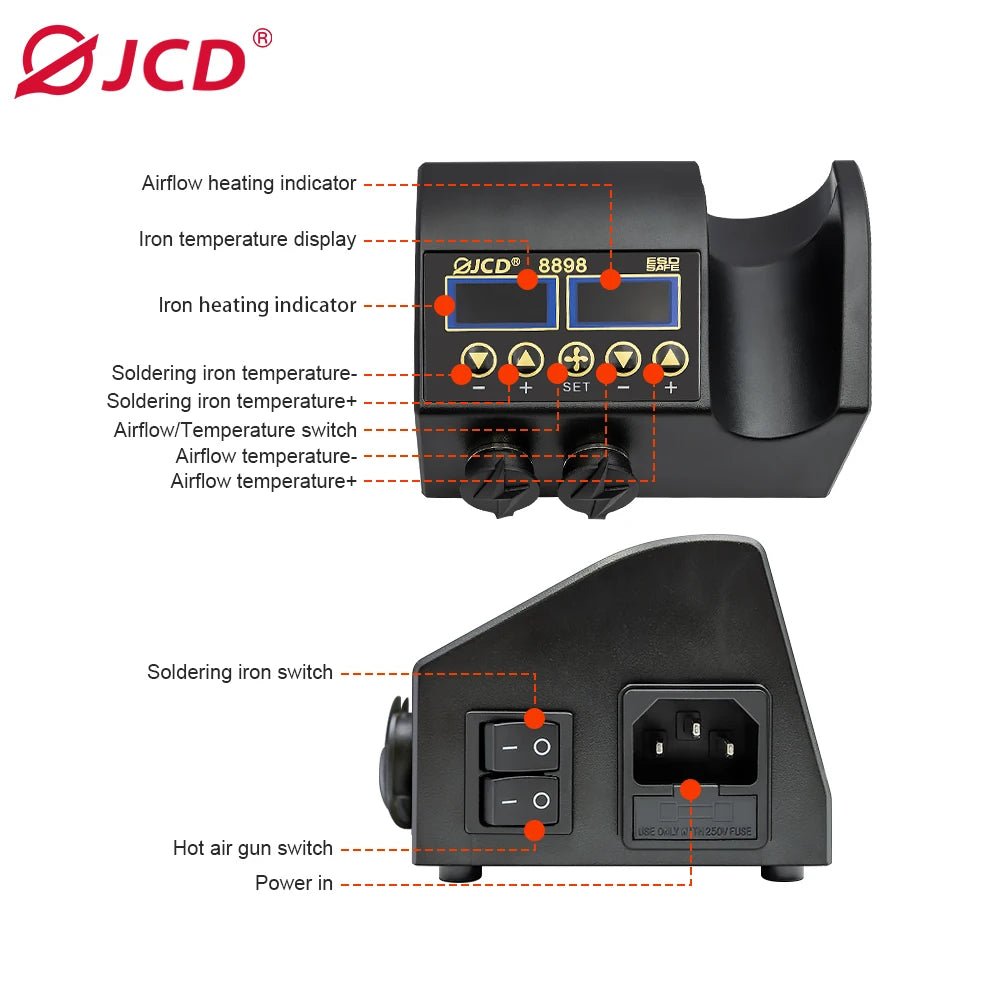 JCD 750W Soldering Station With Hot Air Gun LCD Display