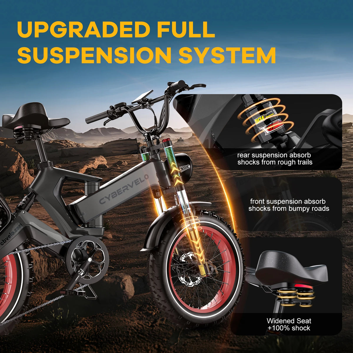 Cybervelo 2000W Fat Tire Foldable Electric Bike With Removable Battery