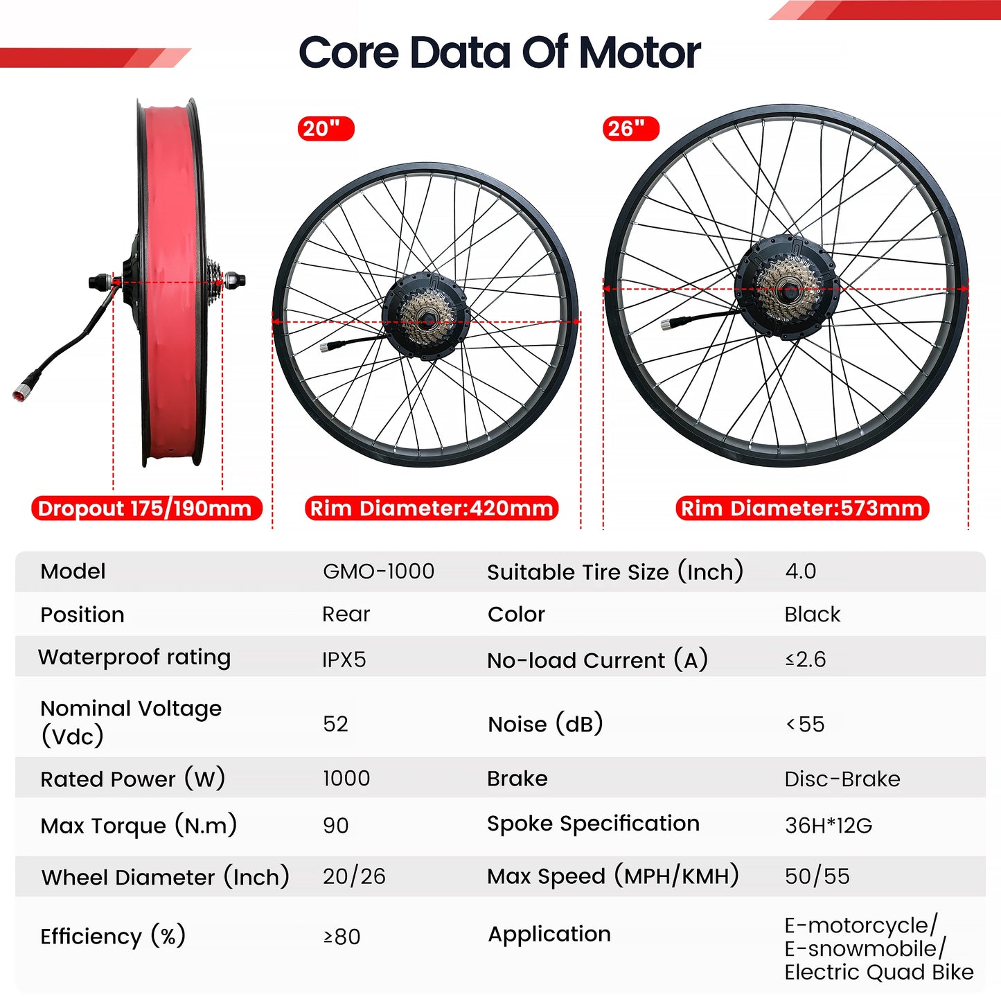Powallon Brushless 1000W Electric Rear Wheel Hub Motor Kit