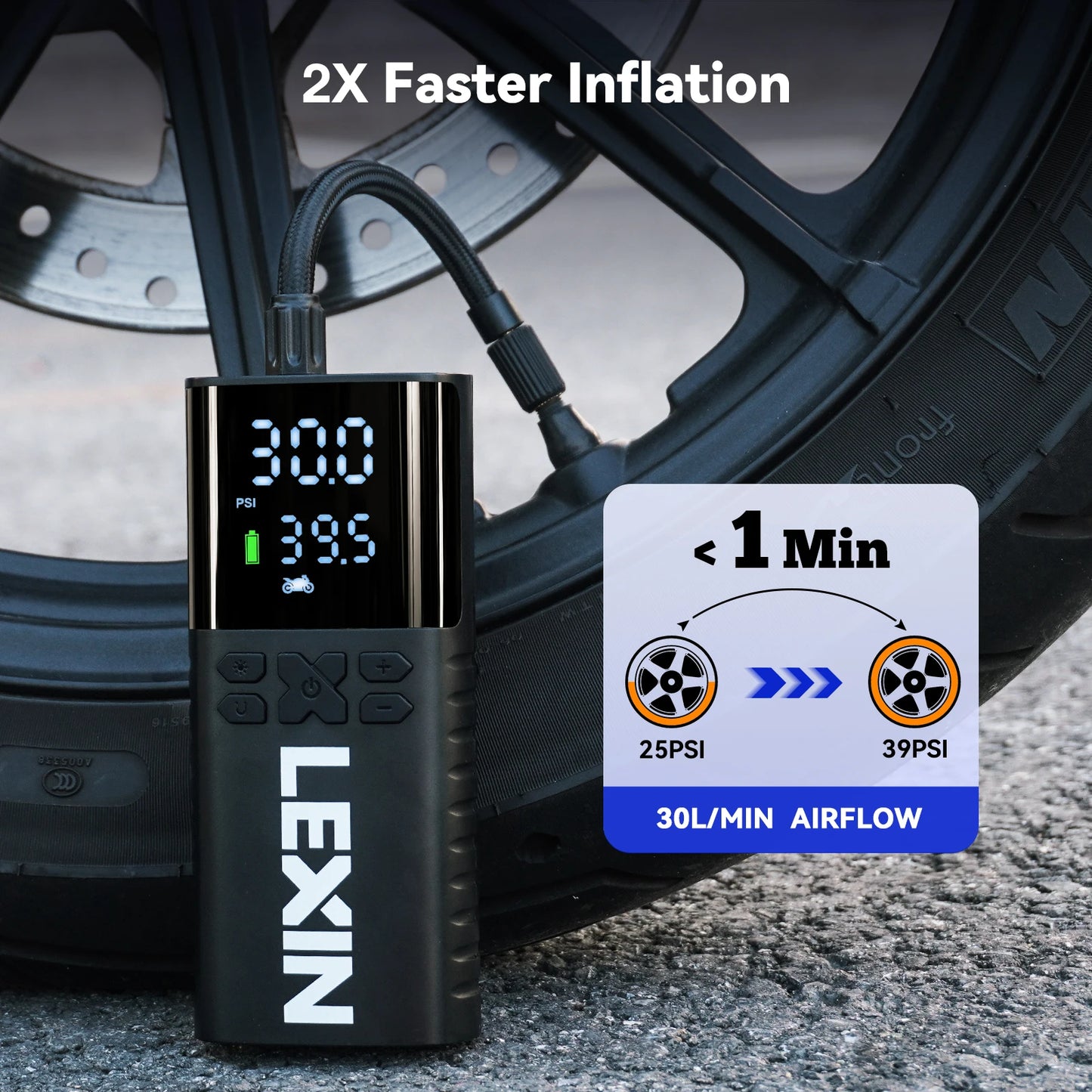 Lexin P4 Smart Air Pump Motorcycle Tire Inflator Digital Display