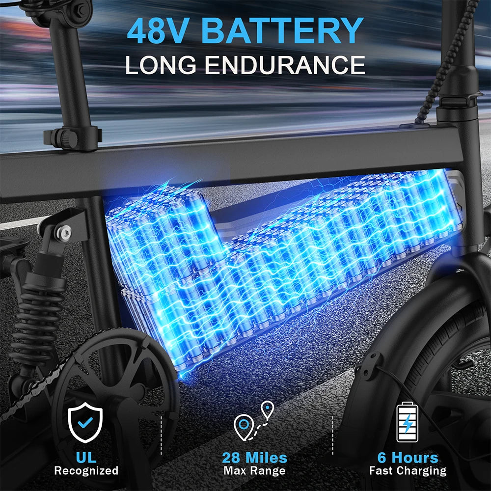 AOVOPRO 350W Foldable Electric Bike 48V 9Ah 22Mph 28Mile Range