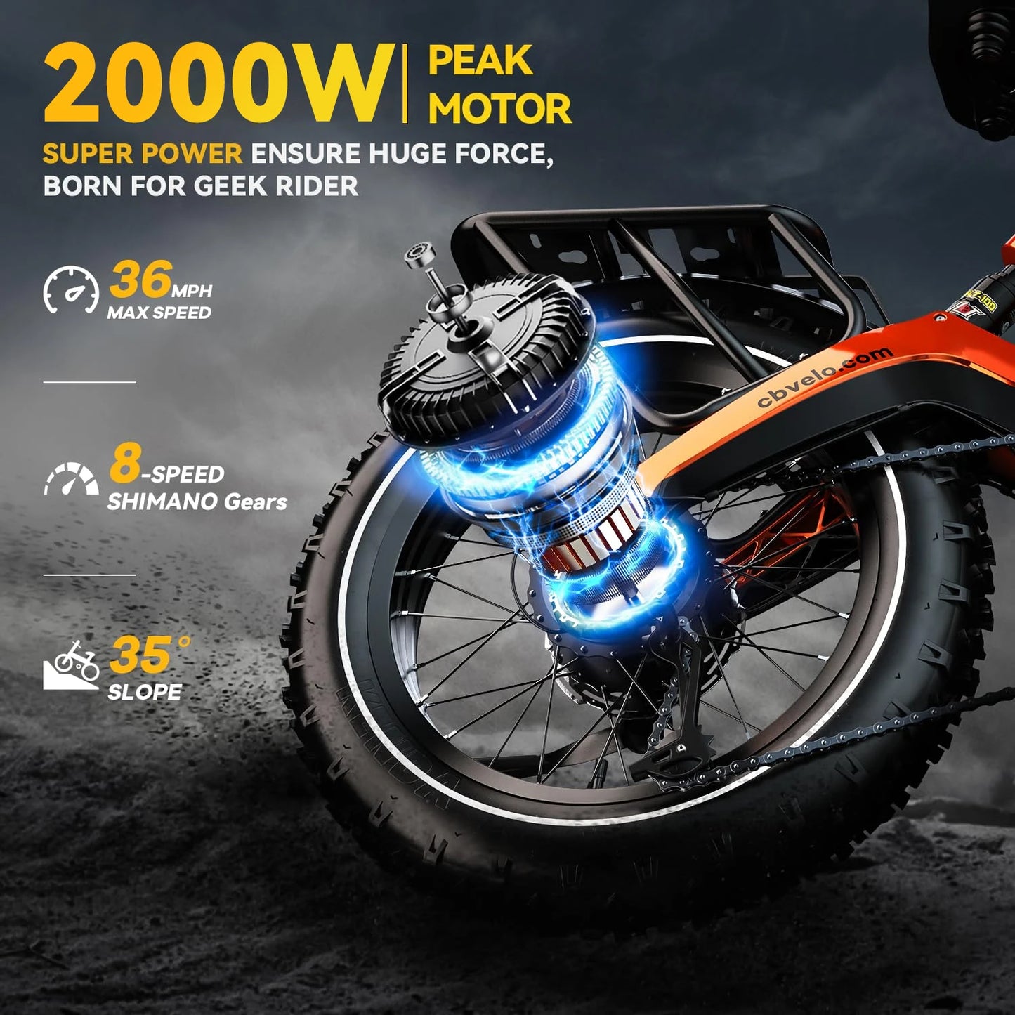 Cybervelo 2000W Fat Tire Foldable Electric Bike With Removable Battery