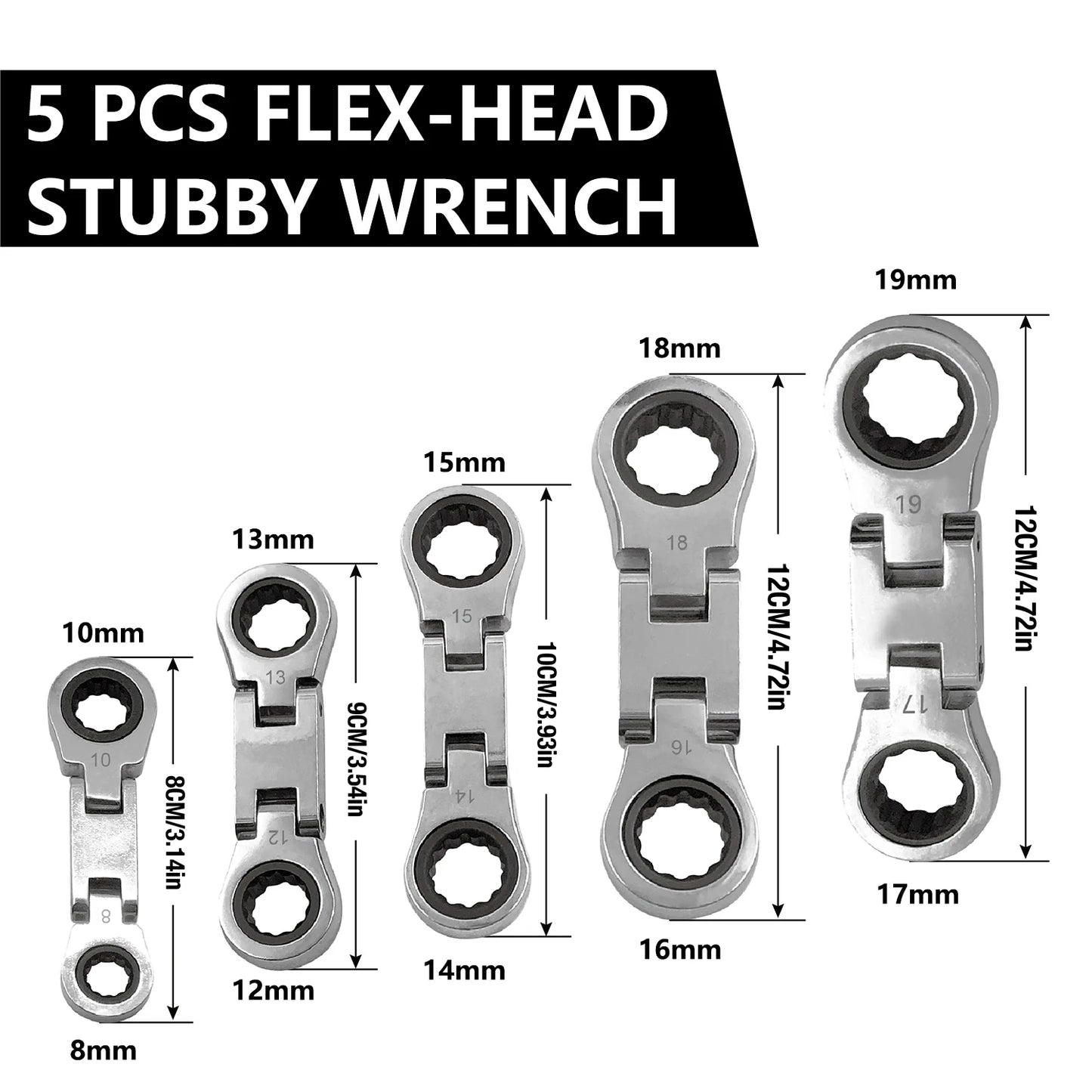 Goswift Carbon Steel Dual Flex Head Ratcheting Wrench Set