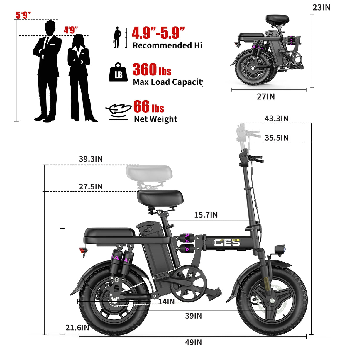 UPlee GE5 Folding Electric Bike With 500W Motor And Battery