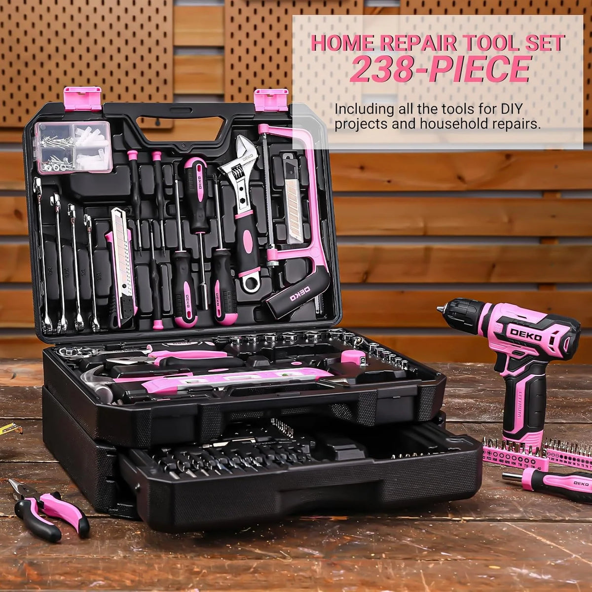 Deko 12v Cordless Drill And Storage Tool Box Organizer Kit