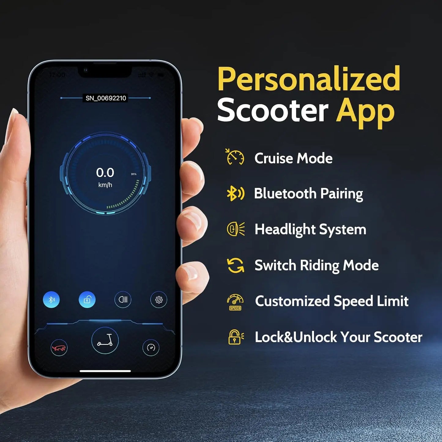 Aovopro Electric Scooter App Control Solid Tire Dual Brakes