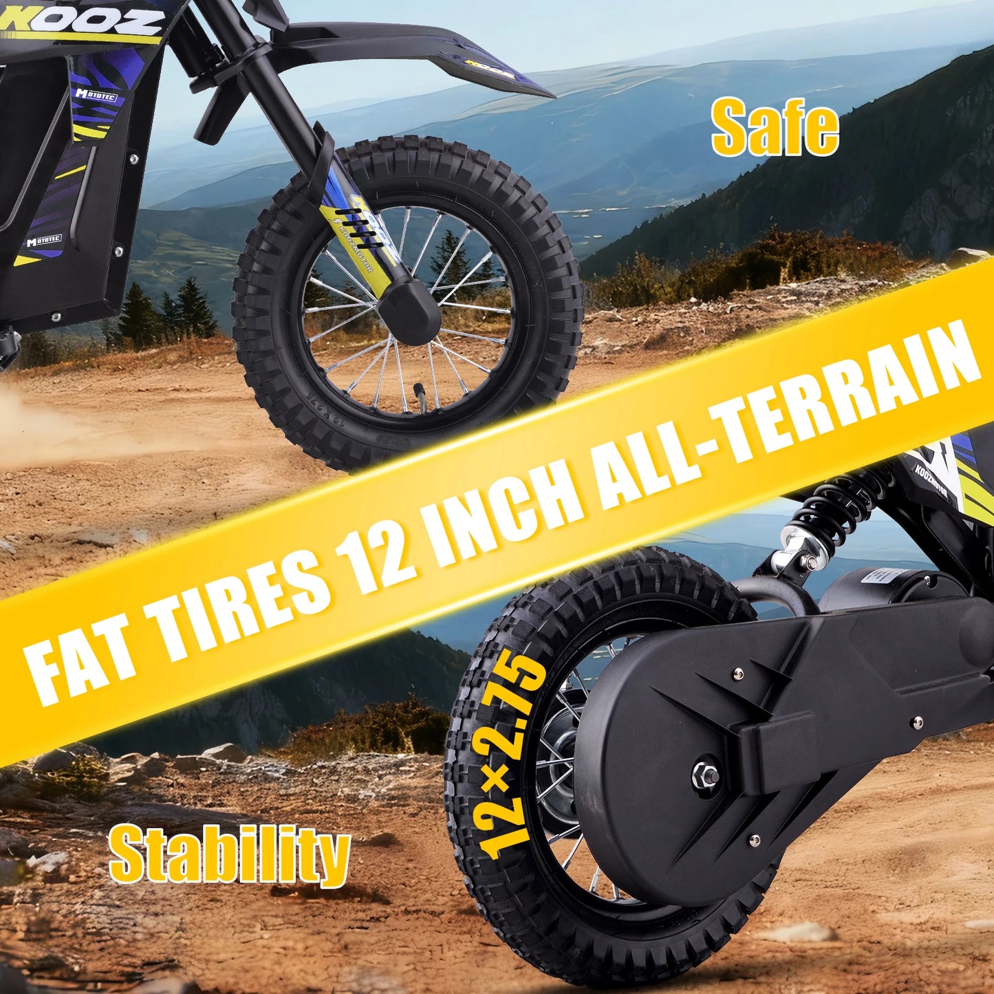 KOOZ 300W Electric Dirt Bike Kids 3 Modes Extended Range