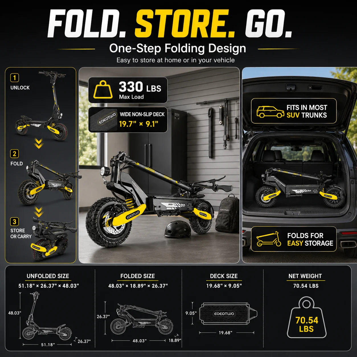 Eoeotwo 1200W Foldable Off Road Electric Scooter With Long Range