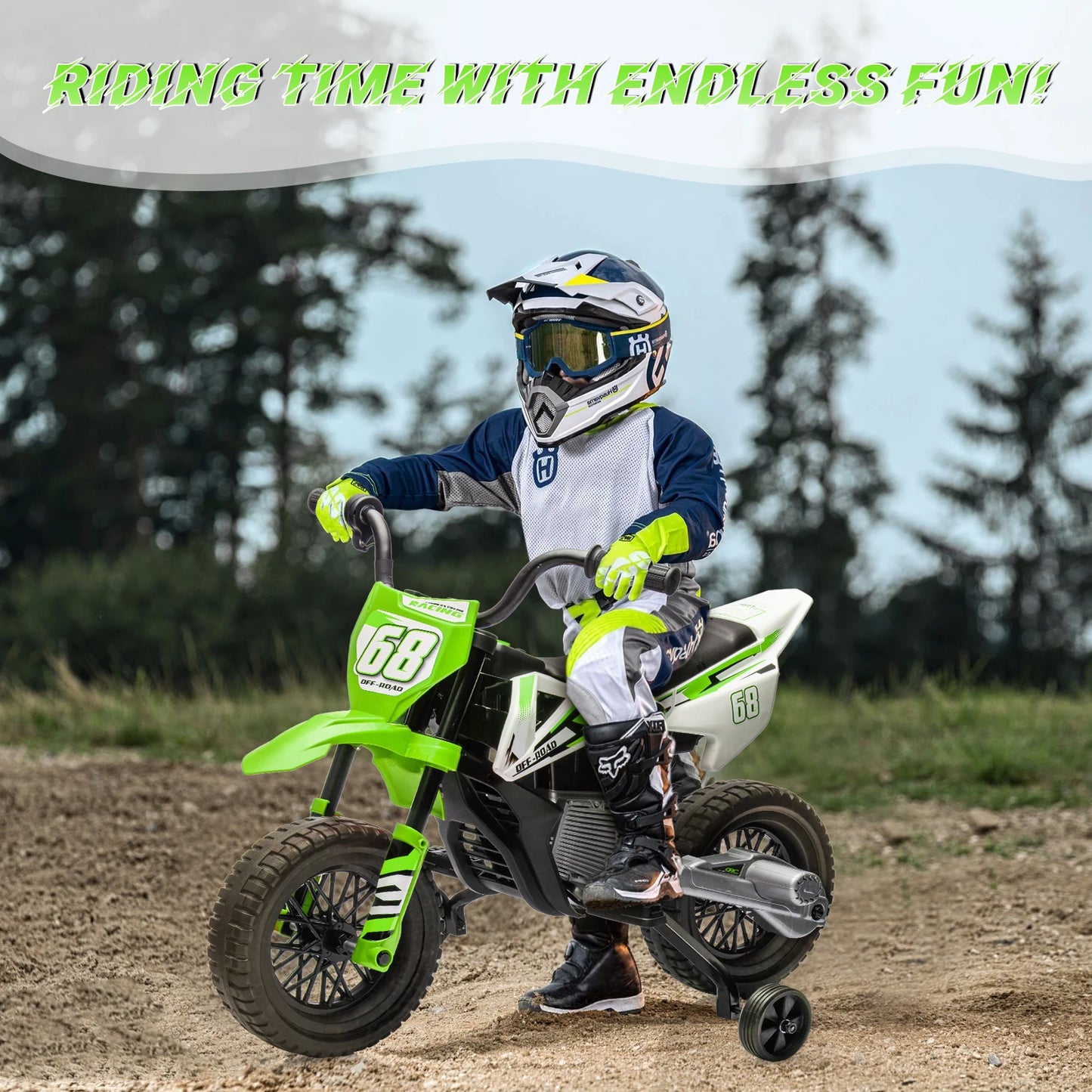 HiMiss Electric Kids Dirt Bike Ride On Motorcycle Training Wheels